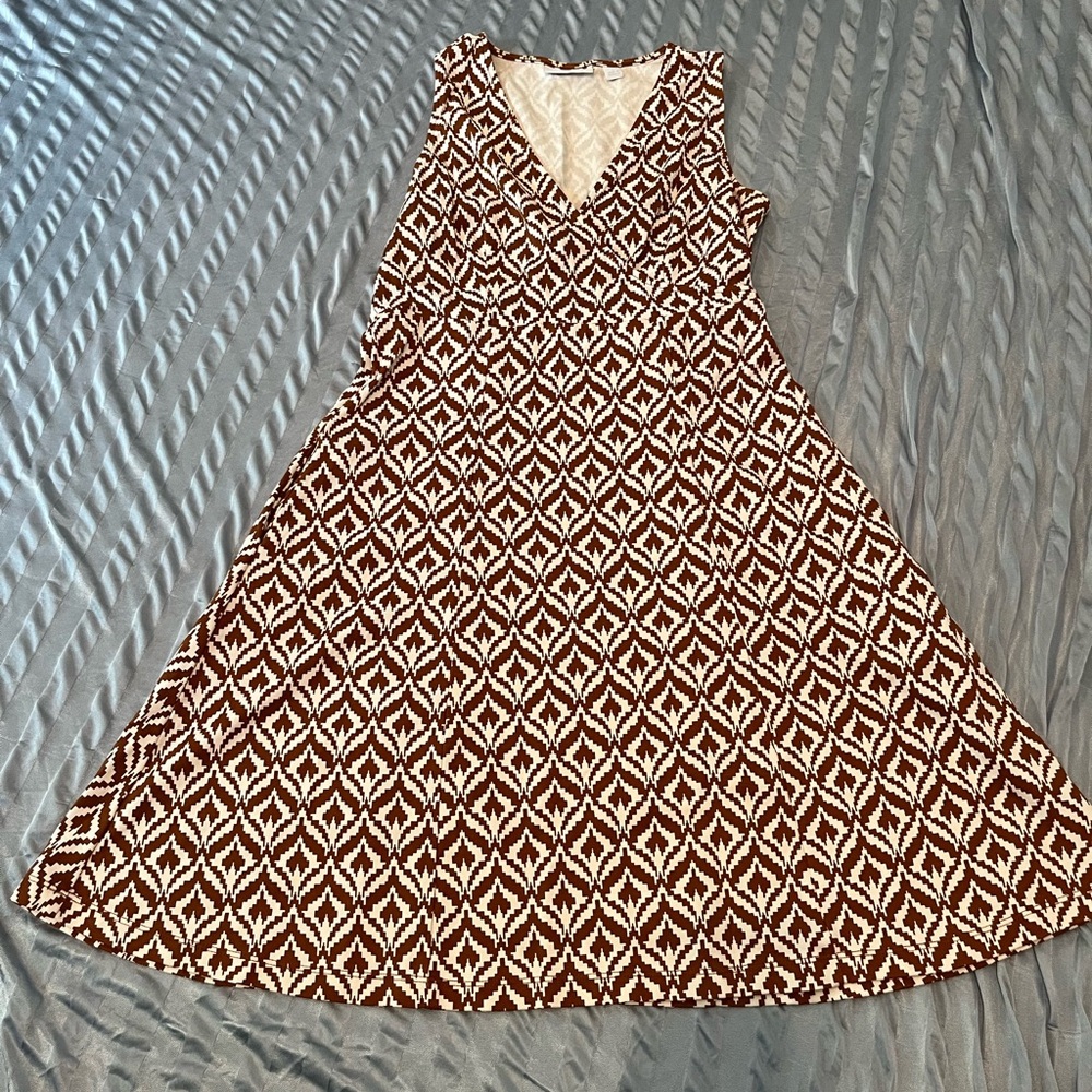 Brown and White Geometric Patterned Dress